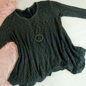 Anthropologie Left Of Center Grey Slub Boho Top L